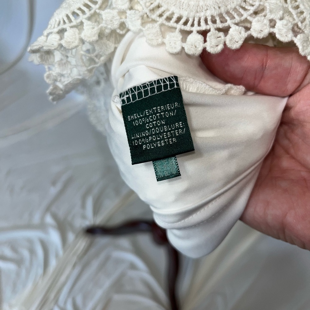Ralph Lauren White Cotton Crochet Lace Short Sleeve Dress With Slip - Size M - Picture 6 of 12